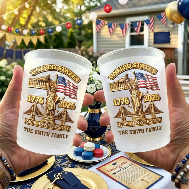 Personalized America 250th Anniversary Party Plastic Cups – Gifts For Family – The Land Of The Free