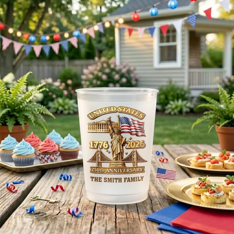 Personalized America 250th Anniversary Party Plastic Cups – Gifts For Family – The Land Of The Free