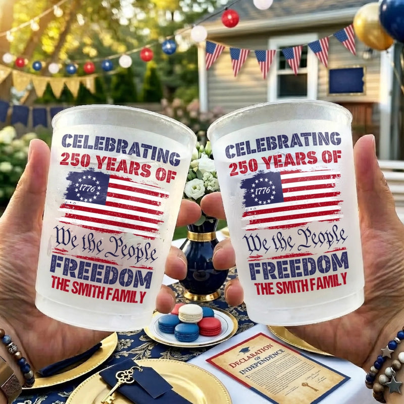 Personalized America 250th Anniversary Party Plastic Cups – Gifts For Family – Together We Celebrate