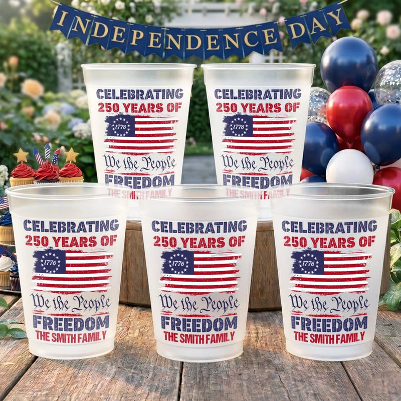 Personalized America 250th Anniversary Party Plastic Cups – Gifts For Family – Together We Celebrate