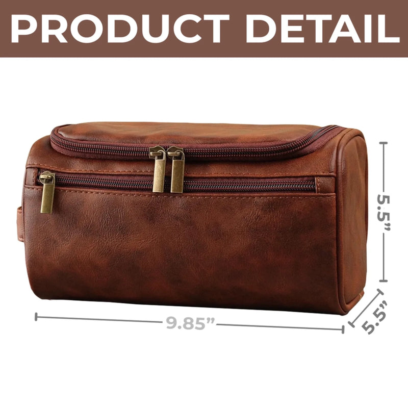 Personalized Leather Toiletry Bag – Custom Travel Wash Bag Gift for Dad, Husband, Brother or Grandpa - Built For Every Path