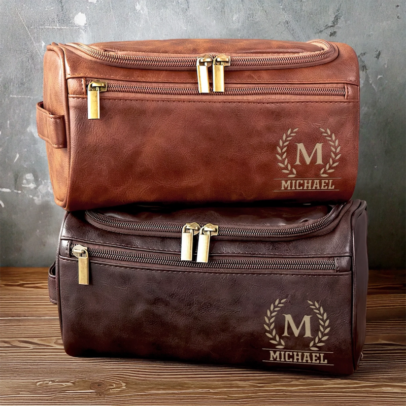 Personalized Leather Toiletry Bag – Custom Travel Wash Bag Gift for Dad, Husband, Brother or Grandpa - Built For Every Path