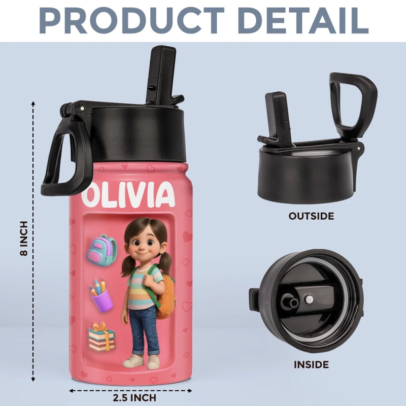 Personalized Kids Water Bottle with Photo – Custom Back to School Gift for Kids - Fuel Your Bright Young Mind