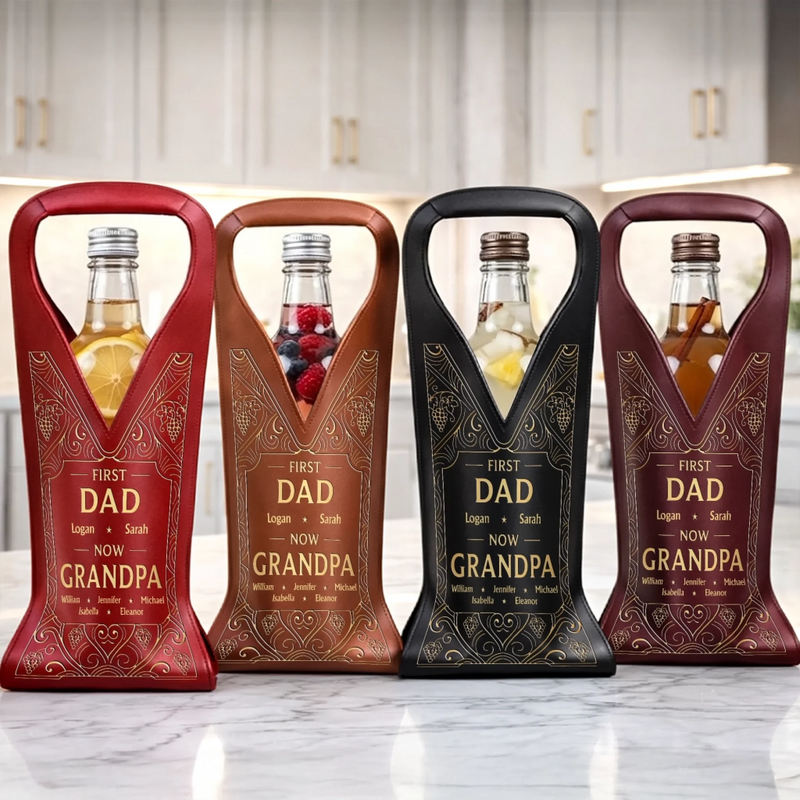 Personalized Leather Wine Bag – Father's Day Gifts For Grandpa, Dad – First Dad, Now Grandpa Forever
