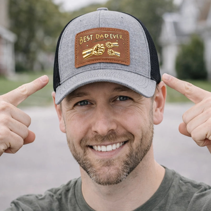 Personalized Leather Patch Hat – Father's Day Gifts For Dad, Grandpa – Daddy Life Best Life