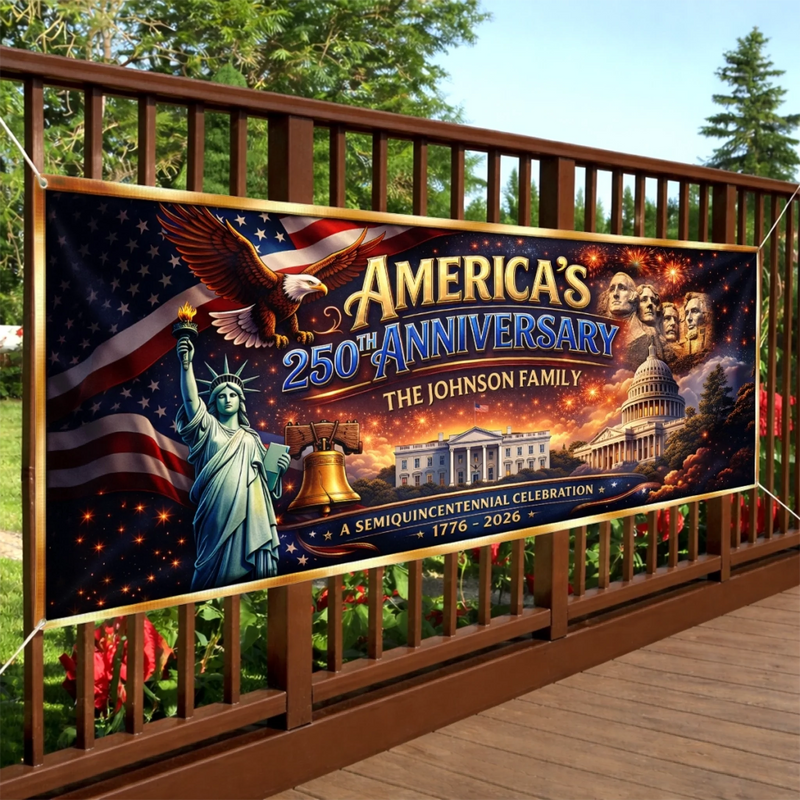 Personalized America 250th Anniversary Polyester Outdoor Banner – Gifts For Family – Freedom And The American Dream