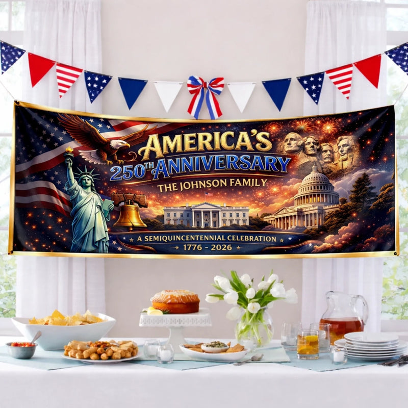 Personalized America 250th Anniversary Polyester Outdoor Banner – Gifts For Family – Freedom And The American Dream