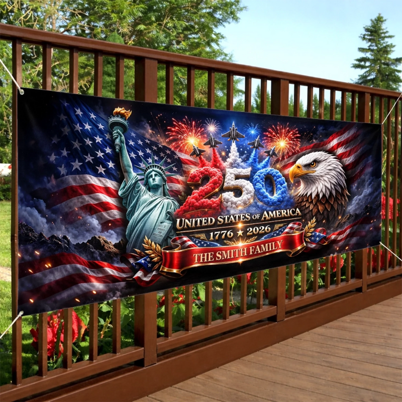 Personalized America 250th Anniversary Polyester Outdoor Banner – Gifts For Family – Strong As One