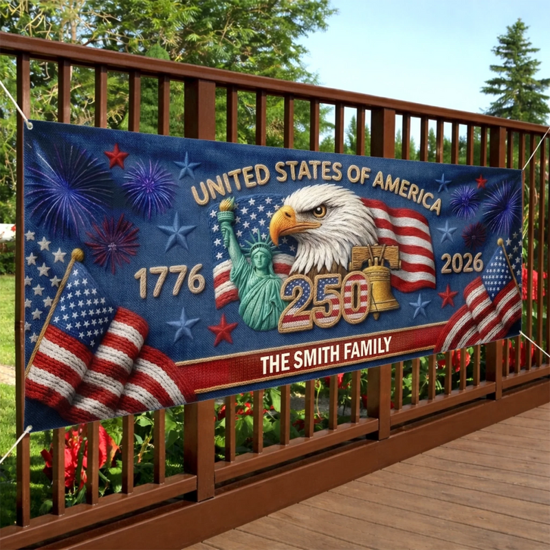 Personalized America 250th Anniversary Polyester Outdoor Banner – Gifts For Family – Together We Shine Bright