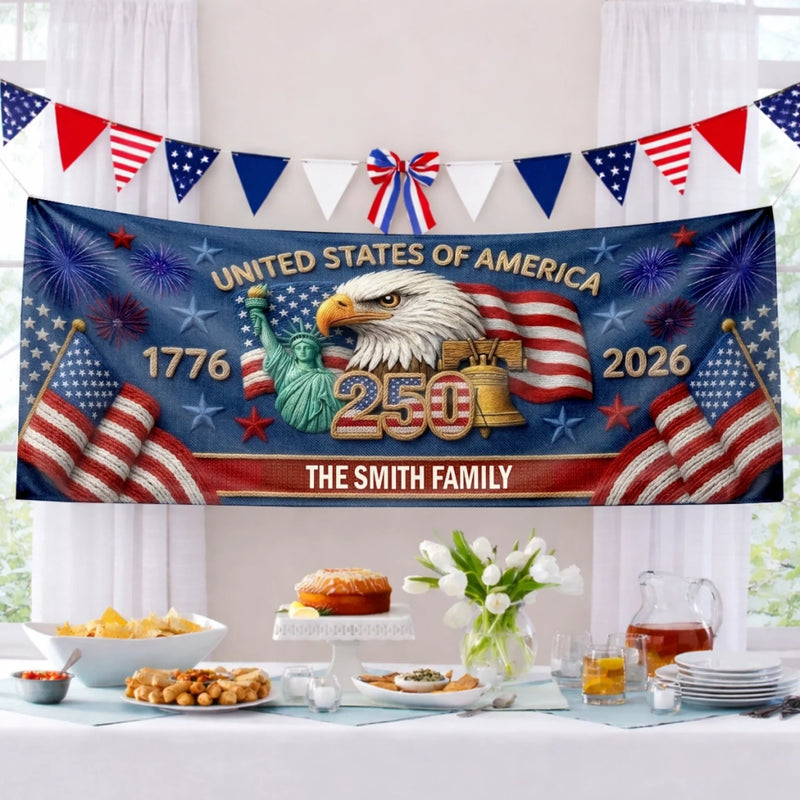 Personalized America 250th Anniversary Polyester Outdoor Banner – Gifts For Family – Together We Shine Bright