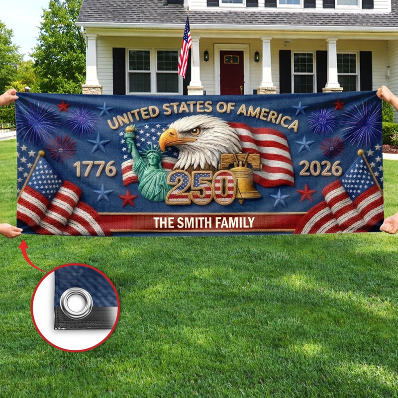 Personalized America 250th Anniversary Polyester Outdoor Banner – Gifts For Family – Together We Shine Bright