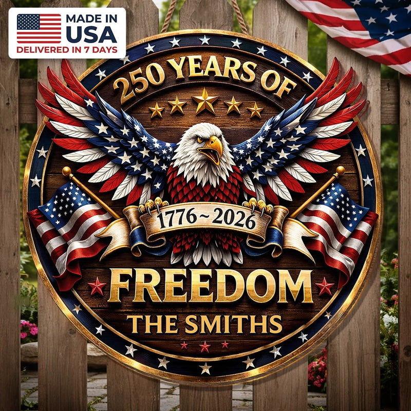 Personalized America 250th Anniversary Wood Sign – Gifts For Family – Proud Of Our Shared Story