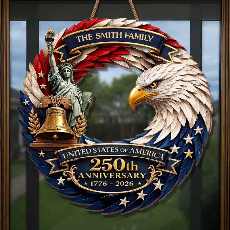 Personalized America 250th Anniversary Wood Sign – Gifts For Family – Bald Eagle Patriotic