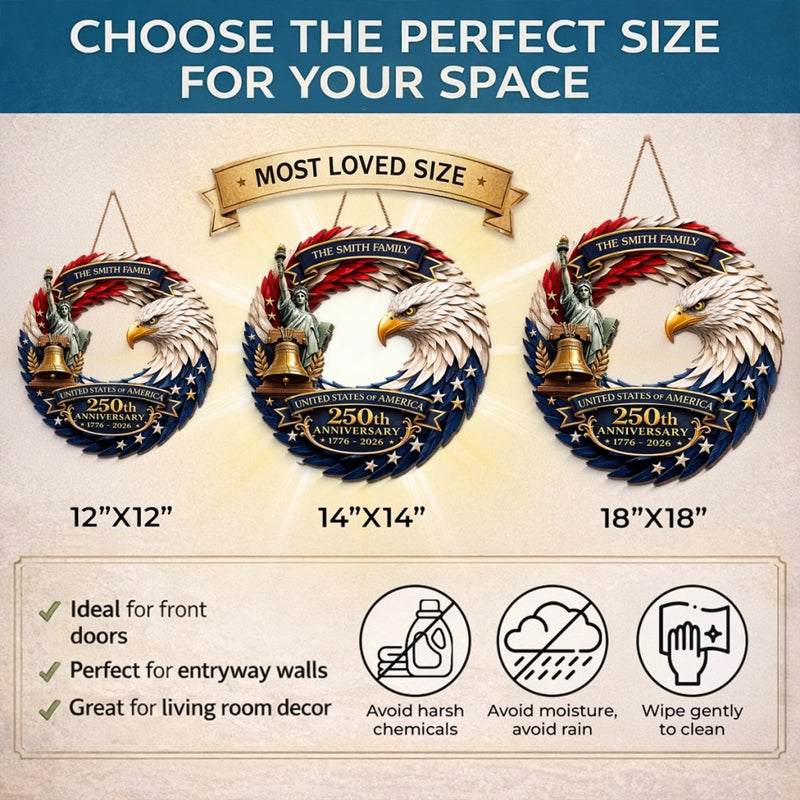 Personalized America 250th Anniversary Wood Sign – Gifts For Family – Bald Eagle Patriotic