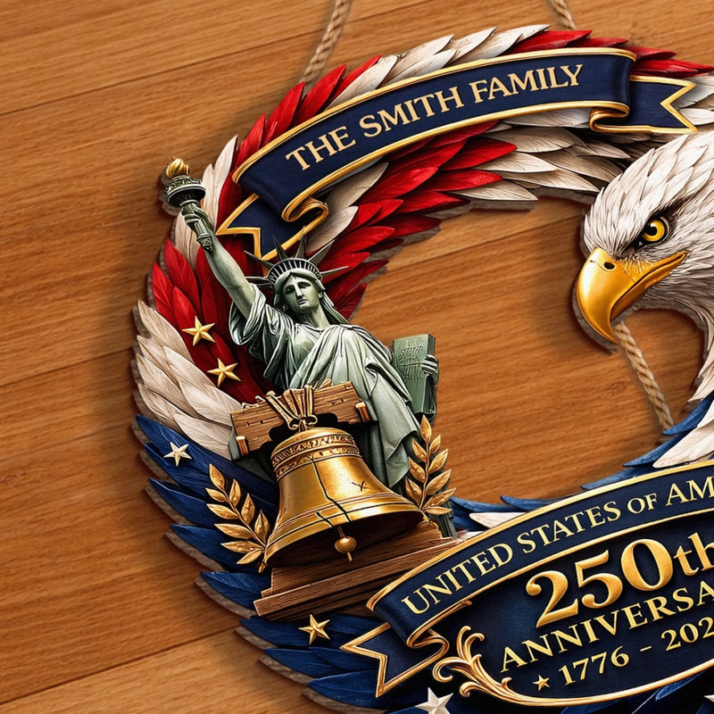 Personalized America 250th Anniversary Wood Sign – Gifts For Family – Bald Eagle Patriotic
