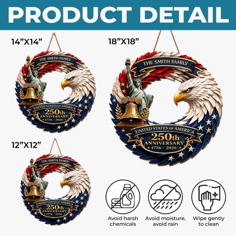 Personalized America 250th Anniversary Wood Sign – Gifts For Family – Bald Eagle Patriotic
