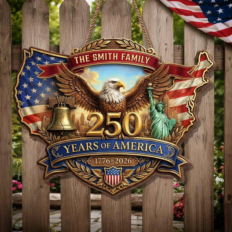 Personalized America 250th Anniversary Wood Sign – Gifts For Family – God Bless America And This Home