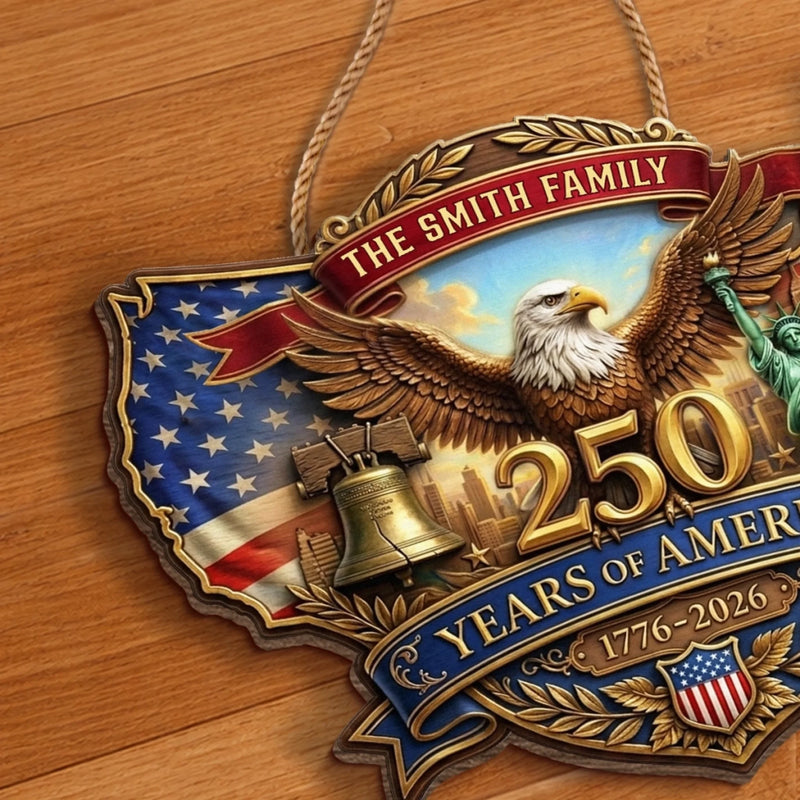 Personalized America 250th Anniversary Wood Sign – Gifts For Family – God Bless America And This Home