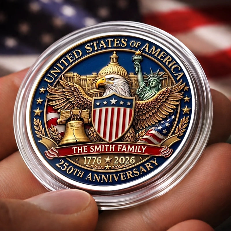 Personalized America 250th Anniversary Commemorative Keepsake Coin – Gifts For Family – Generations Of American Pride