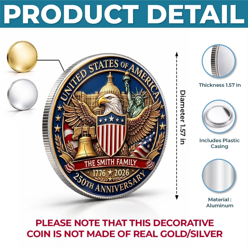 Personalized America 250th Anniversary Commemorative Keepsake Coin – Gifts For Family – Generations Of American Pride