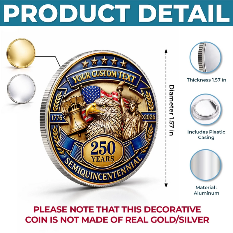 Personalized America 250th Anniversary Commemorative Keepsake Coin – Gifts For Family – A Legacy Of Freedom And Pride