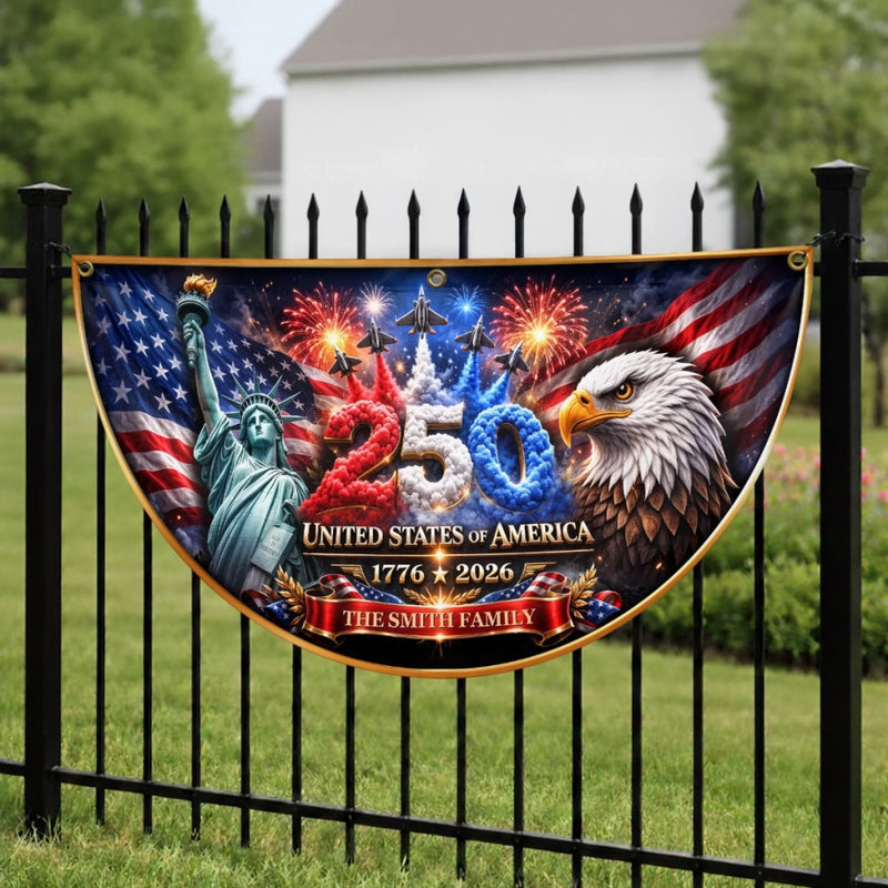 Personalized America 250th Anniversary Non-Pleated Fan Flag – Gifts For Family – Welcome To Our American Home
