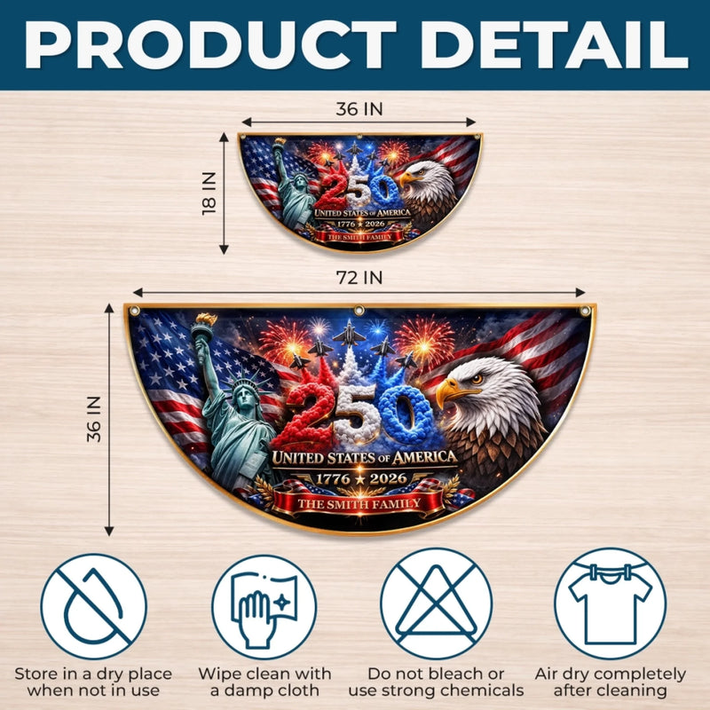 Personalized America 250th Anniversary Non-Pleated Fan Flag – Gifts For Family – Welcome To Our American Home