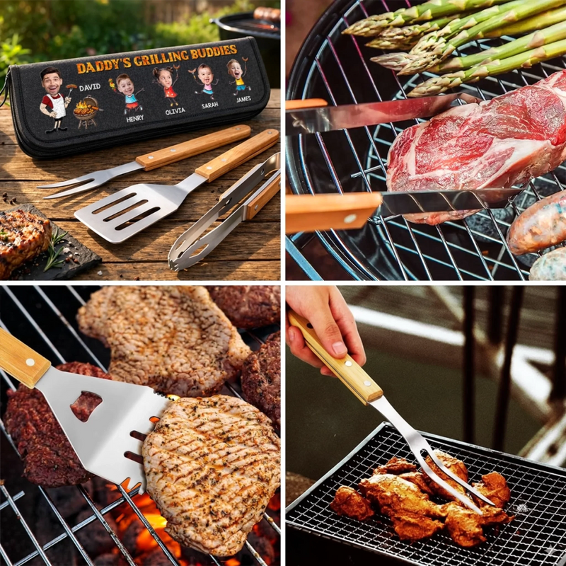 Personalized Photo BBQ Tool Set With Storage Bag  – Father's Day Gifts For Dad, Grandpa – Dad’s Time To Relax