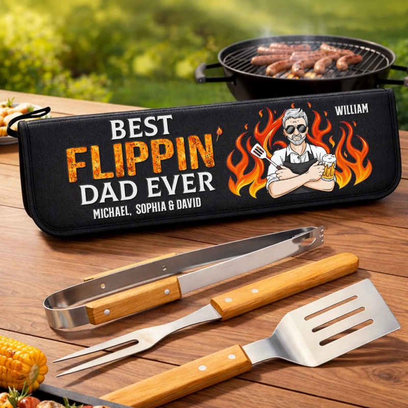 Personalized BBQ Tool Set With Storage Bag  – Father's Day Gifts For Dad, Grandpa – Dad’s Kitchen, Best In Town