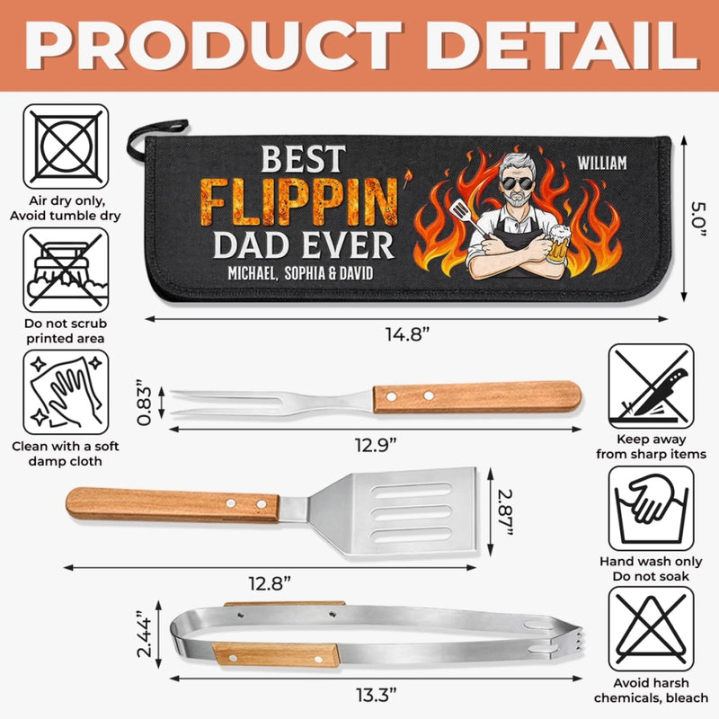 Personalized BBQ Tool Set With Storage Bag  – Father's Day Gifts For Dad, Grandpa – Dad’s Kitchen, Best In Town