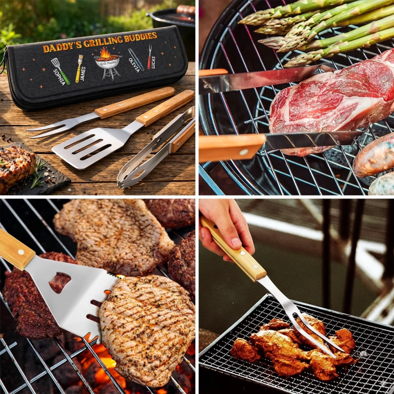 Personalized BBQ Tool Set With Storage Bag  – Father's Day Gifts For Dad, Grandpa – Daddy's Grilling Buddy