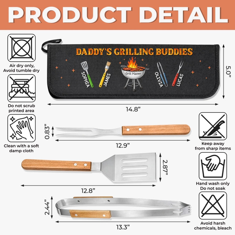 Personalized BBQ Tool Set With Storage Bag  – Father's Day Gifts For Dad, Grandpa – Daddy's Grilling Buddy