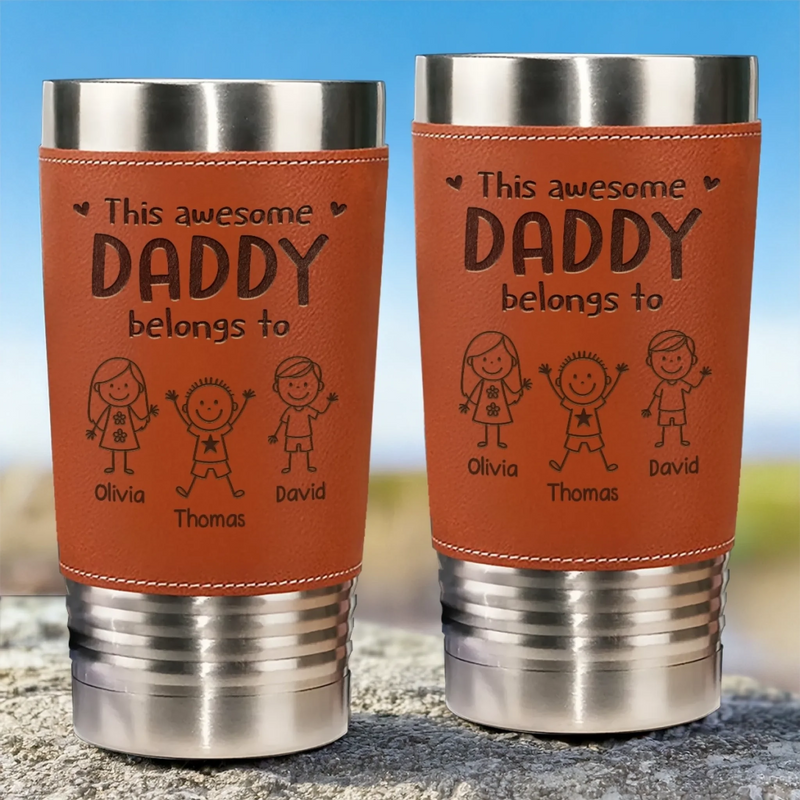 Personalized Printed Leather Tumbler – Father's Day Gifts For Dad, Grandpa – Cool Dad Club Member