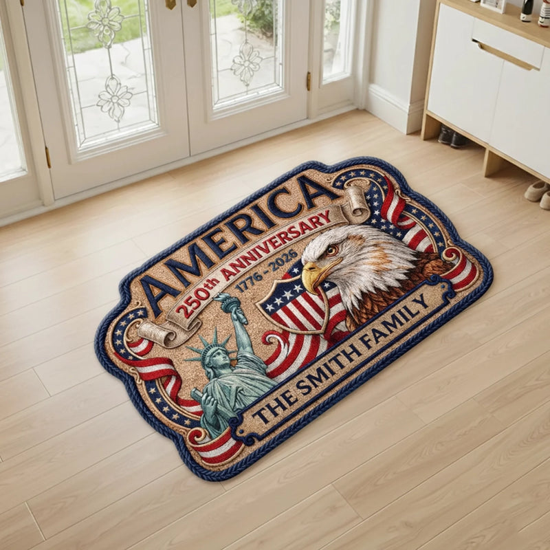 Personalized America 250th Anniversary Shaped Doormat – Gifts For Family – United In Pride And Honor