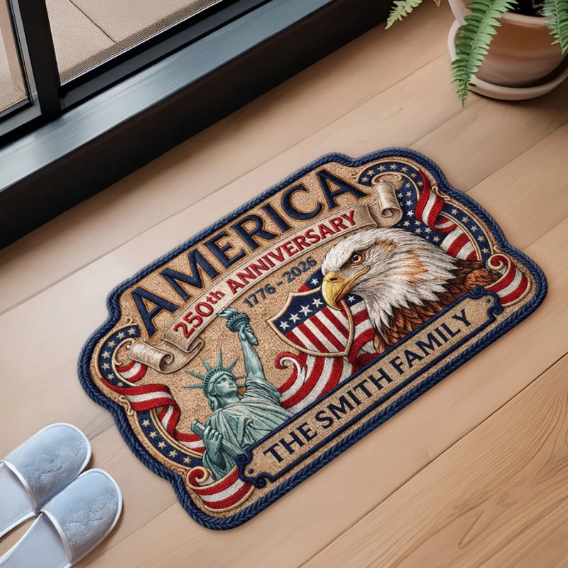Personalized America 250th Anniversary Shaped Doormat – Gifts For Family – United In Pride And Honor