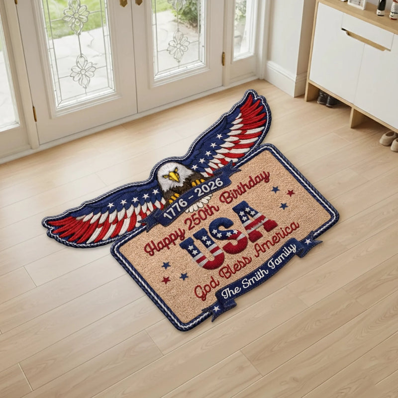Personalized America 250th Anniversary Shaped Doormat – Gifts For Family – Proud Spirits Stand Tall