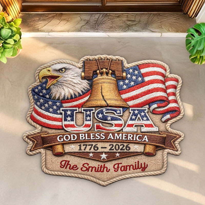 Personalized America 250th Anniversary Shaped Doormat – Gifts For Family – Spirit Of Liberty Lives