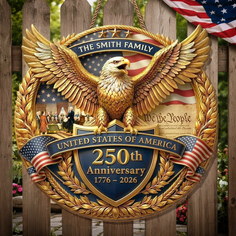 Personalized America 250th Anniversary Wood Sign – Gifts For Family – United In Strength And Hope