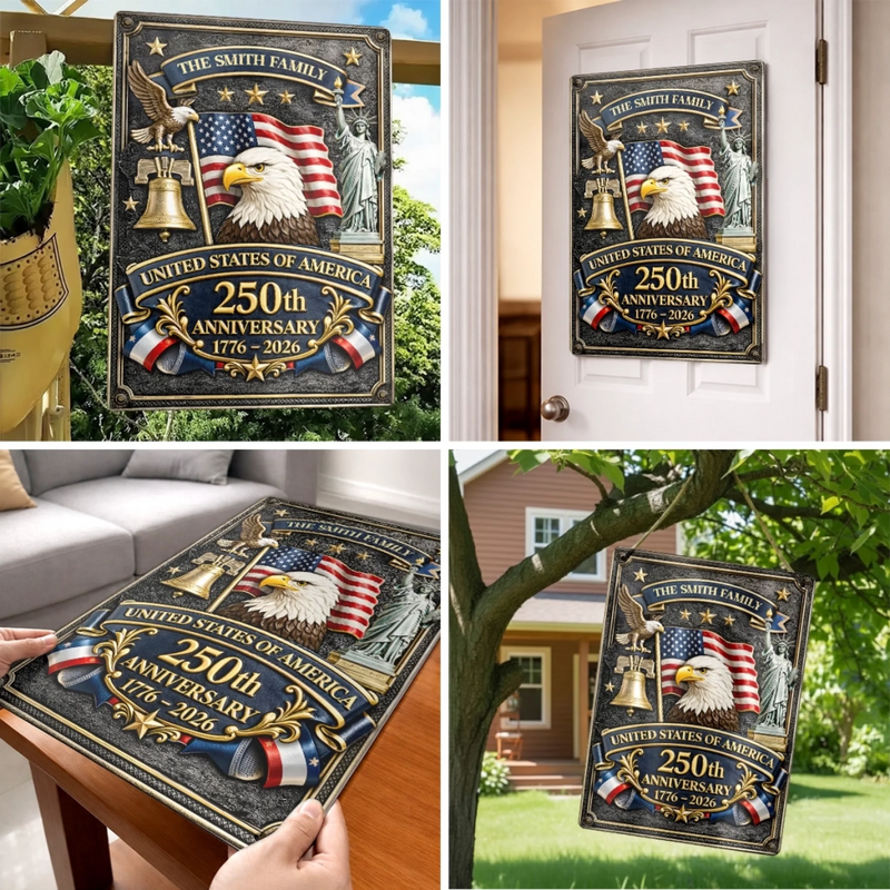 Personalized America 250th Anniversary  Metal Sign – Gifts For Family – Rooted In Freedom Raised With Pride