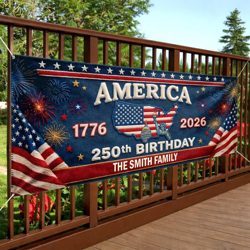 Personalized America 250th Anniversary – Polyester Outdoor Banner – Gifts For Family – Bound By Freedom Forever