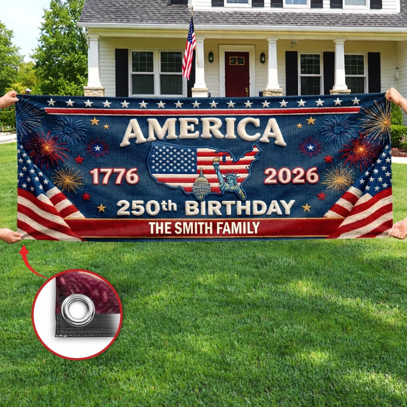 Personalized America 250th Anniversary – Polyester Outdoor Banner – Gifts For Family – Bound By Freedom Forever