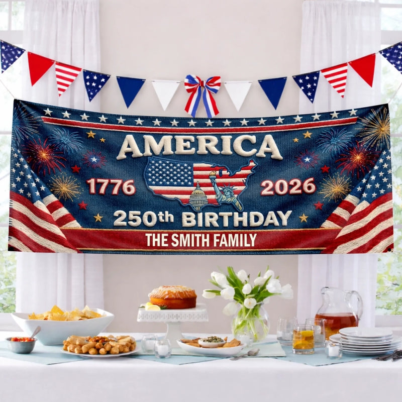 Personalized America 250th Anniversary – Polyester Outdoor Banner – Gifts For Family – Bound By Freedom Forever