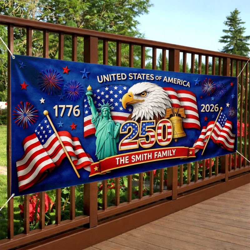 Personalized America 250th Anniversary – Polyester Outdoor Banner – Gifts For Family – Together In Freedom