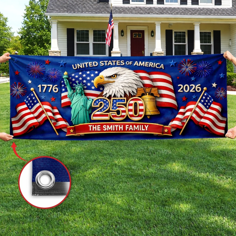 Personalized America 250th Anniversary – Polyester Outdoor Banner – Gifts For Family – Together In Freedom