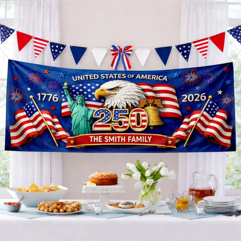 Personalized America 250th Anniversary – Polyester Outdoor Banner – Gifts For Family – Together In Freedom