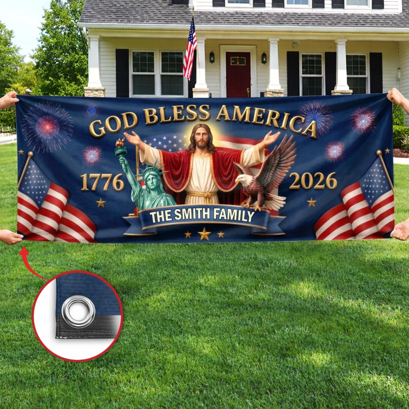 Personalized America 250th Anniversary – Polyester Outdoor Banner – Gifts For Family – Legacy Lives On Strong