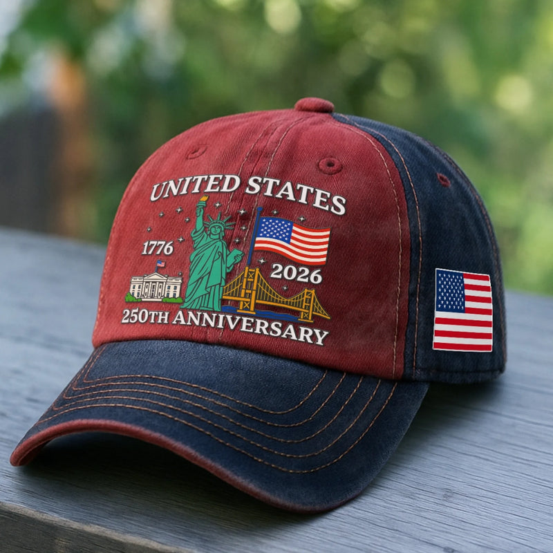 Personalized America 250th Anniversary – Washed Denim Baseball Cap – Gifts For Men, Women – The Long Game