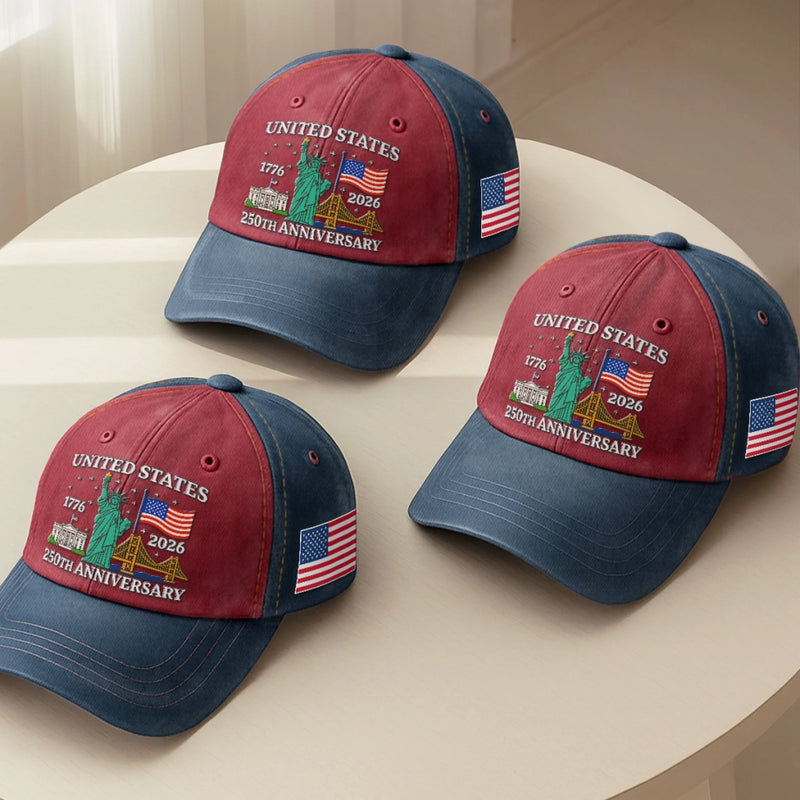 Personalized America 250th Anniversary – Washed Denim Baseball Cap – Gifts For Men, Women – The Long Game