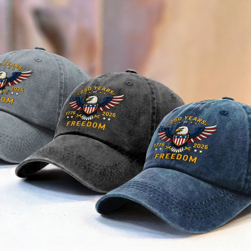 Personalized America 250th Anniversary – Vintage Washed Denim Baseball Cap US – Gifts For Men, Women – 250 Years Of Freedom