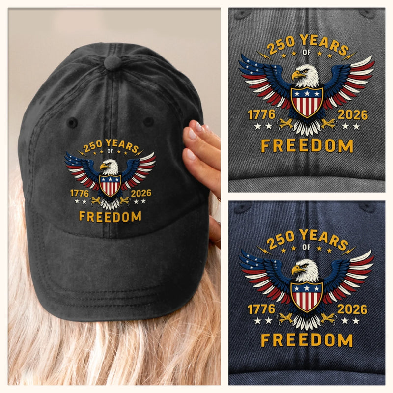 Personalized America 250th Anniversary – Vintage Washed Denim Baseball Cap US – Gifts For Men, Women – 250 Years Of Freedom